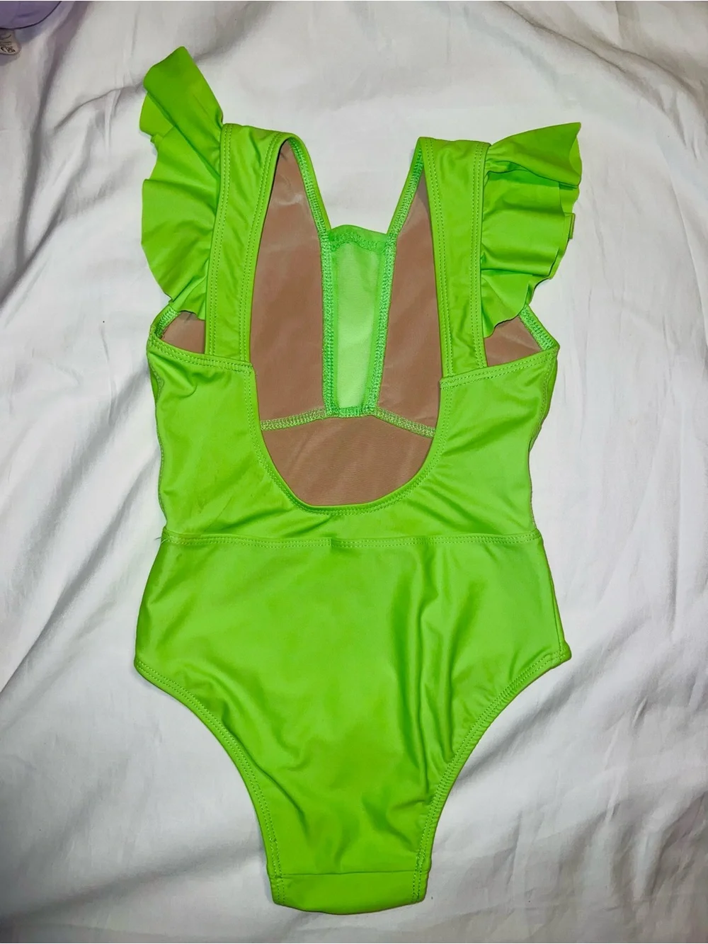 Neon Green Ruffle-Shoulder Dance Leotard for Kids